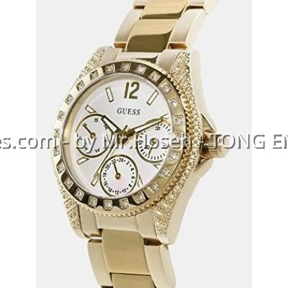 GUESS CRYSTAL DAY DATE GOLD MID SIZE LADIES W0938L2