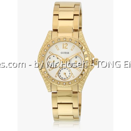 GUESS CRYSTAL DAY DATE GOLD MID SIZE LADIES W0938L2