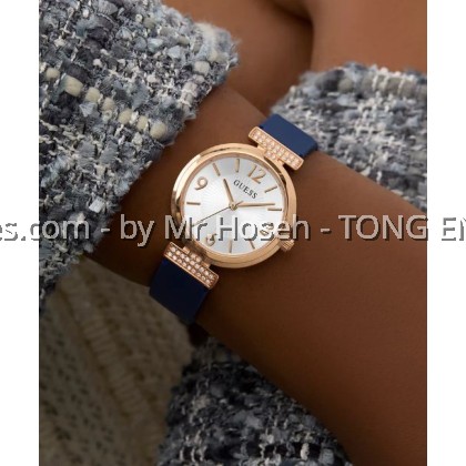 GUESS Ladies Blue Rose Gold Tone Analog Watch 28mm GW0912L3