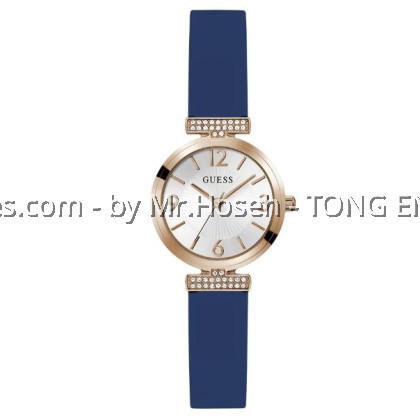GUESS Ladies Blue Rose Gold Tone Analog Watch 28mm GW0912L3