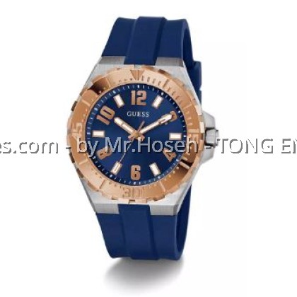 GUESS Mens Blue Rose Gold Tone Analog Watch 44mm GW0906G3