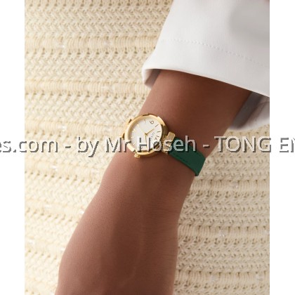 GUESS Ladies Green Gold Tone Analog 28mm Watch GW0614L4